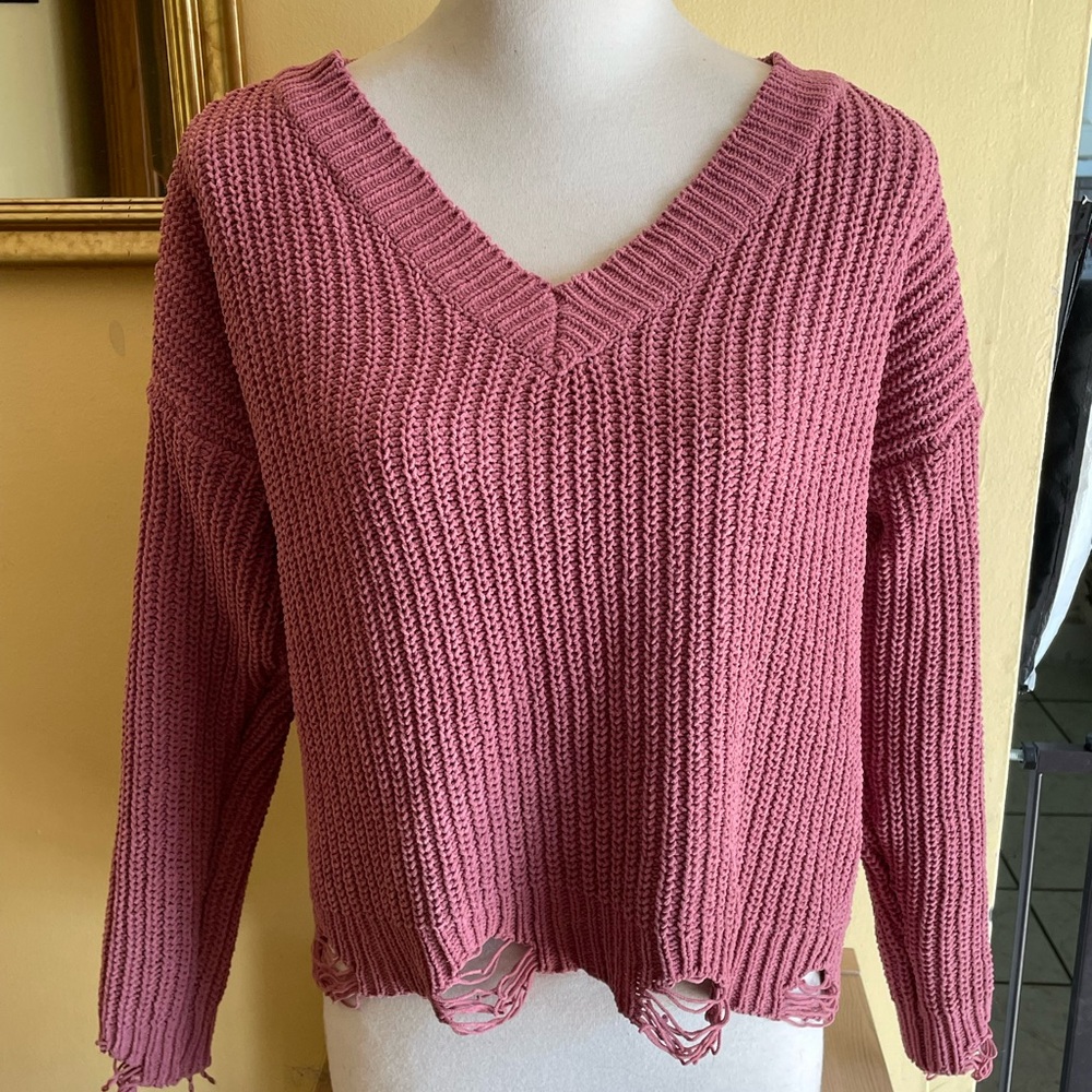 Pink V-Neck Women's Sweater